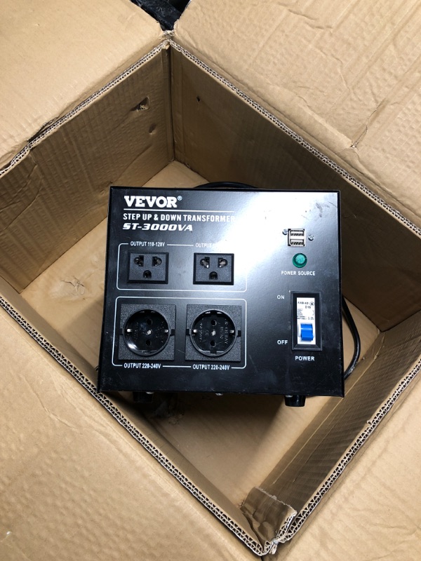 Photo 2 of (NON-REFUNDABLE) VEVOR Voltage Converter Transformer,3000W Heavy Duty Step Up/Down Transformer Converter(240V to 110V, 110V to 240V),2 US&1 UK&1 Universal Outlet with Circuit Break Protection,5V USB Port,CE Certified