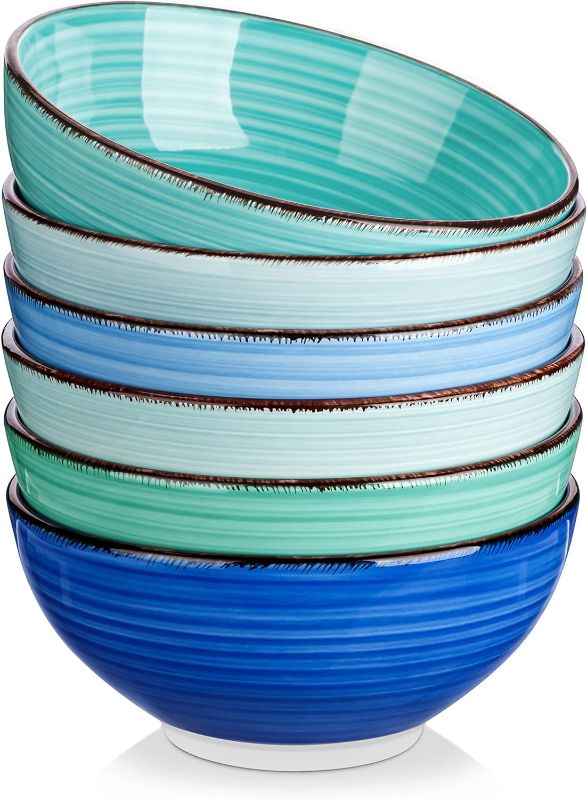 Photo 1 of **missing bowl***vancasso Bonita 27 Oz Cereal Bowls Set of 6, Blue Ceramic Bowls for Kitchen, 6 Inch Soup Bowls, Dishwasher & Microwave Safe