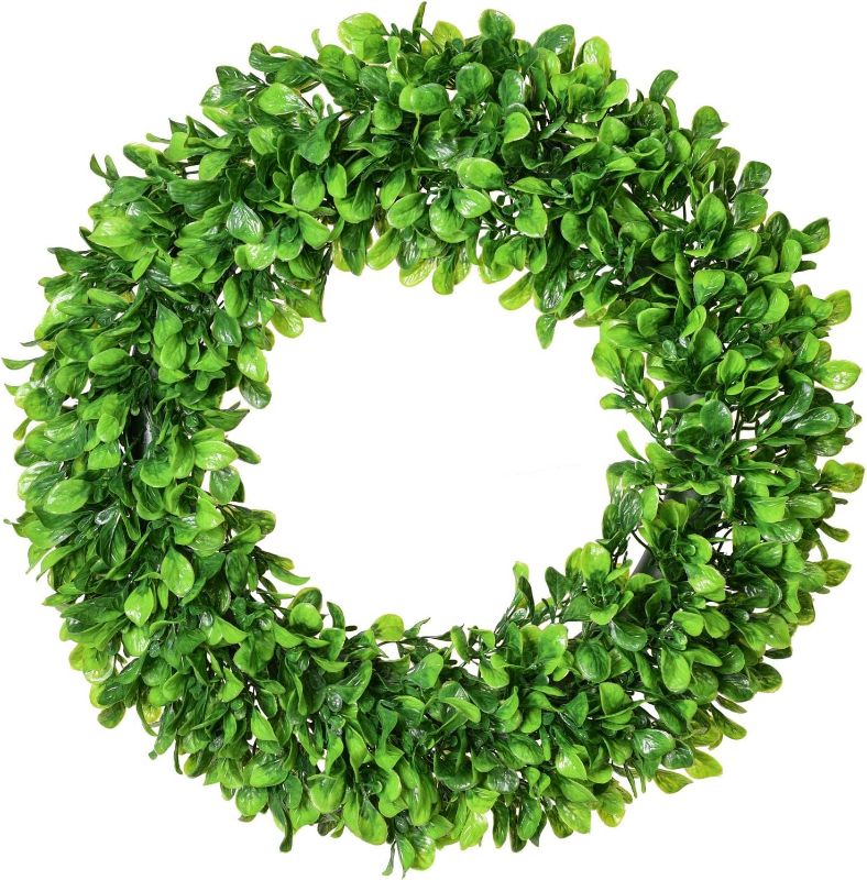 Photo 1 of Lvydec Artificial Green Leaves Wreath - 20" Large Boxwood Wreath for Front Door Wall Window Farmhouse Decoration
