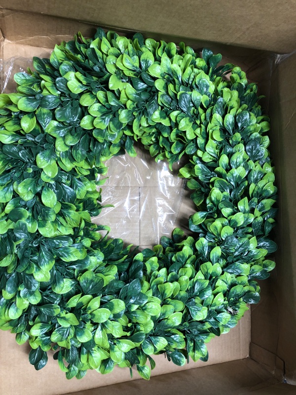 Photo 2 of Lvydec Artificial Green Leaves Wreath - 20" Large Boxwood Wreath for Front Door Wall Window Farmhouse Decoration
