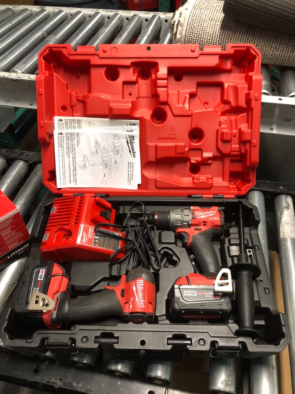 Photo 2 of (tested)(functional) Milwaukee 3697-22 18V Lithium-Ion Brushless Cordless Hammer Drill and Impact Driver Combo Kit (2-Tool) with (2) 5.0Ah Batteries, Charger & Tool Case