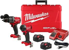 Photo 1 of (tested)(functional) Milwaukee 3697-22 18V Lithium-Ion Brushless Cordless Hammer Drill and Impact Driver Combo Kit (2-Tool) with (2) 5.0Ah Batteries, Charger & Tool Case