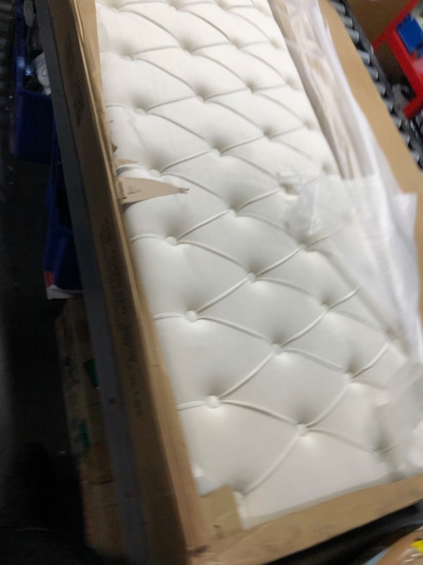 Photo 4 of ***PARTS ONLY NON REFUNDABLE***READ NOTES**
Queen Size Upholstered Bed with Tufted Headboard, Modern Velvet Platform Bed , No Box Spring Required, White