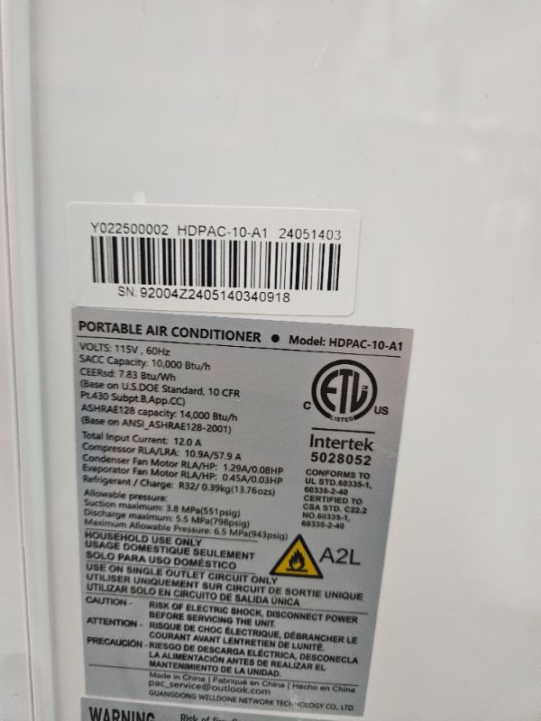 Photo 6 of **MINOR DAMAGE READ NOTES**IN GREAT CONDITION**
14000 BTU Portable Air Conditioners for Room up to 700 sq.ft, 3-IN-1 Quiet Cooling Portable AC Unit with Fan & Dehumidifier Mode, 24H Timer Sleep Mode, Remote Control