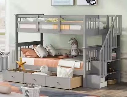 Photo 1 of **NONREFUNDABLE**FOR PARTS OR REPAIR**SEE NOTES**
Gray Stairway Twin-Over-Twin Bunk Bed with 3-Drawers for Bedroom, Dorm
