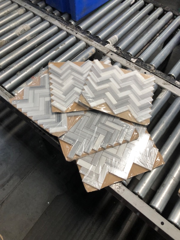 Photo 2 of **five pack bundle** Zebra Plains Gray 12.875 in x 11.125 in. Herringbone Polished Marble Wall and Floor Mosaic Tile (0.994 sq. ft./Each)