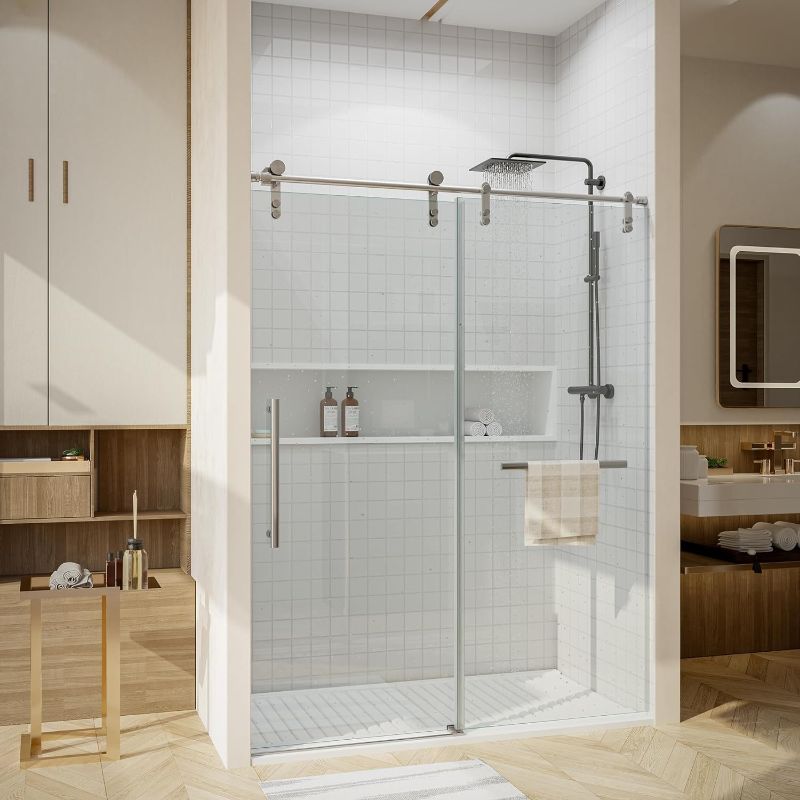 Photo 1 of ***USED - ONLY 1 SHEET OF GLASS***
Shower Door 56-60" W × 76" H Glass Shower Door,Frameless Shower Door with Handle and Seal Strip for Waterproof,Sliding Shower Door in Stylish and Modern,Sliver