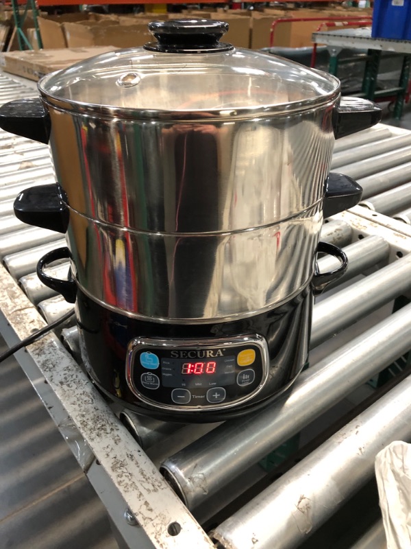 Photo 2 of *** USED ***NO PACKAGING**** Secura Electric Food Steamer, Vegetable Double Tiered Stackable Baskets with Timer 1200W Fast Heating Stainless Steel Digital Steamer 8.5 Quart