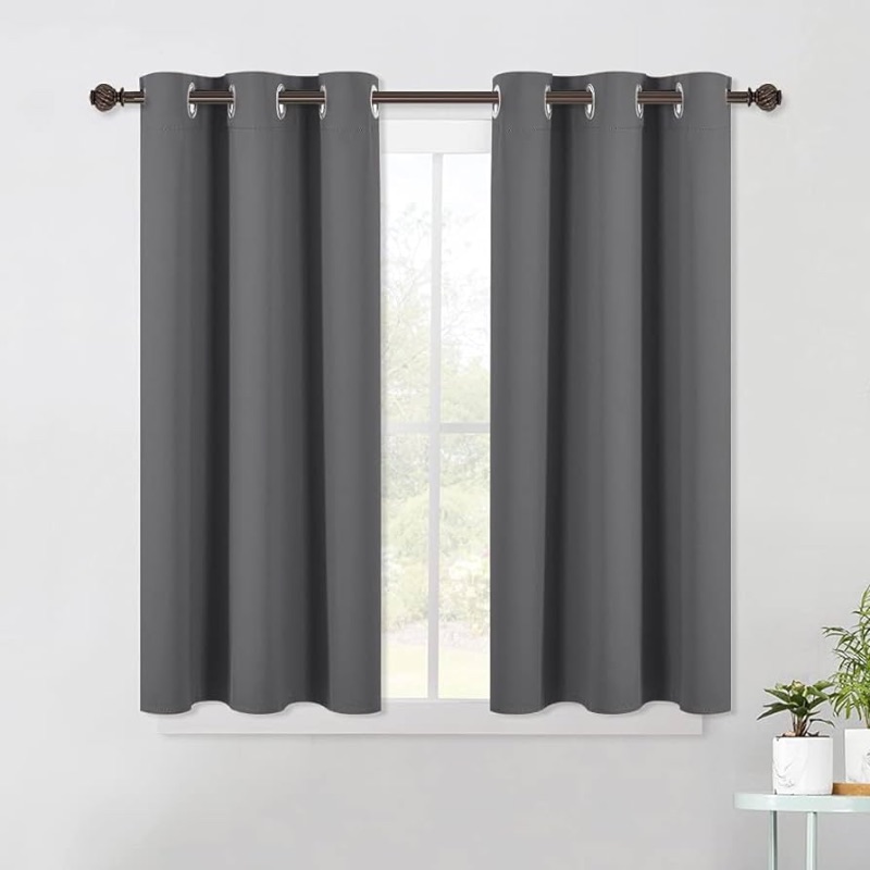 Photo 1 of (READ FULL POST) NICETOWN Grey Kitchen Blackout Short Curtain Panels for Bedroom, Thermal Insulated Grommet Top Blackout Draperies and Drapes (2 Panels, W42 x L45 -Inch, Grey)

