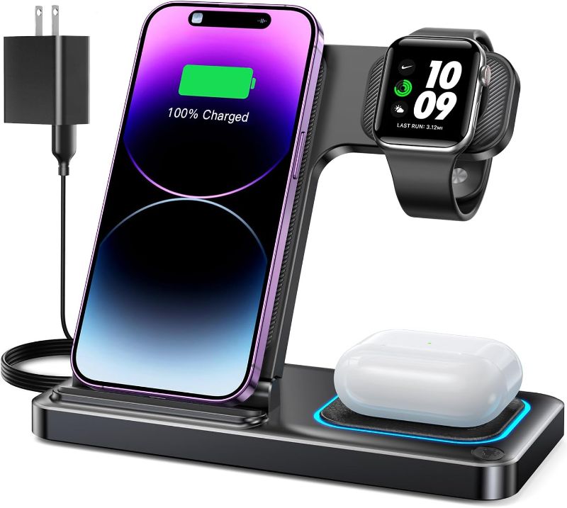 Photo 1 of 
DUMTERR 3 in 1 Wireless Charger for iPhone 15/14/13/12,Wireless Charging Station for Apple Devices, Charging Stand for Apple Watch Series, for AirPods