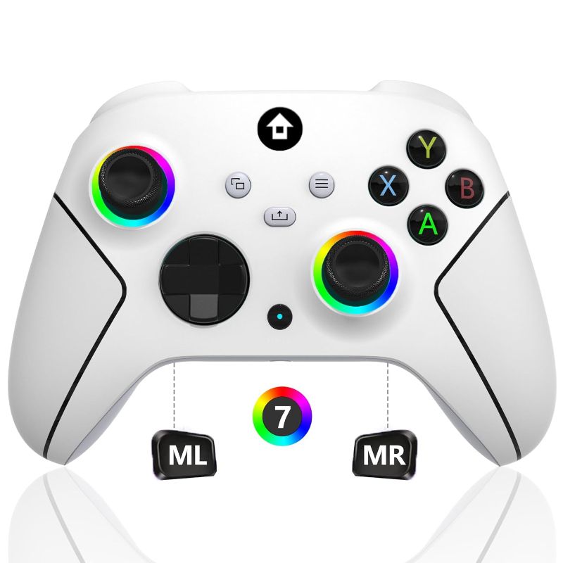 Photo 1 of **USED REFERENCE TO STOCK PHOTO** Upgraded Wireless Controller with 7 Colors RGB Light for Xbox Controller, Xbox One Series X|S,Consoles,Steam PC Windows, Dual Vibration/Turbo/Programmable, with 3.5mm Audio Jack, 2.4GHZ Adapter
