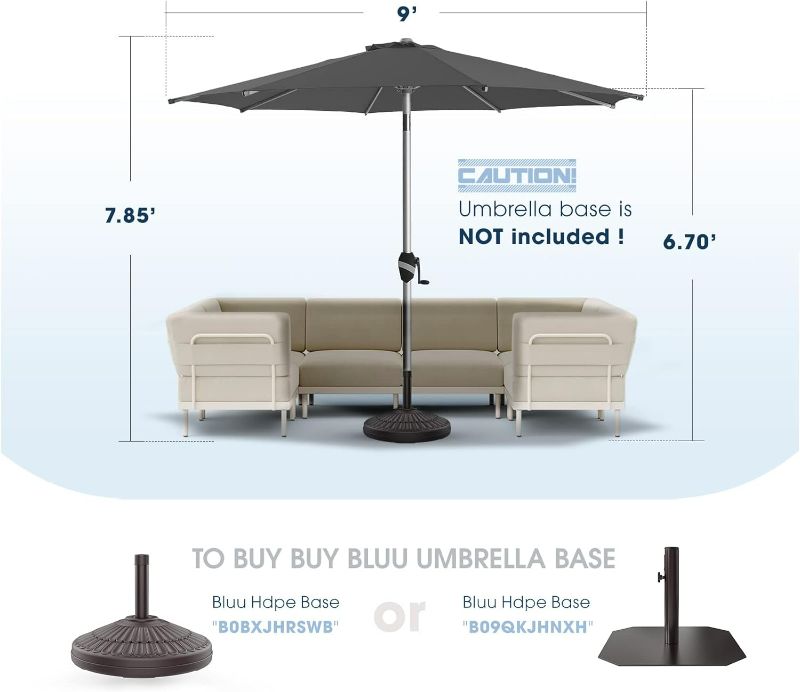 Photo 4 of (NON-REFUNDABLE) BLUU 9 FT Aluminum Outdoor Patio Umbrella, 5-YEAR Fade-Resistant Outdoor Market Table Umbrella with Push Button Tilt, for Pool, Deck, Garden and Lawn (GREY)
