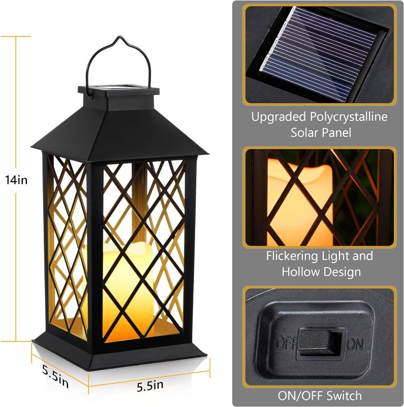 Photo 1 of **CORNER DAMAGED**
1 Pack Solar Hollow Lanterns Outdoor, Waterproof Patio Hanging Lanterns with LED Flickering Light