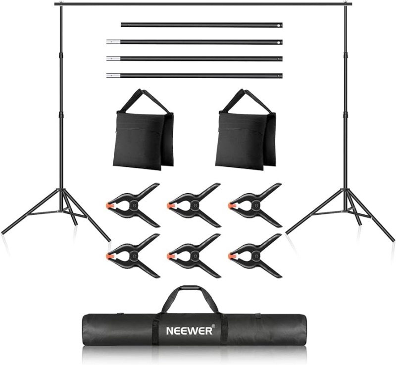 Photo 1 of Neewer Photo Studio Backdrop Support System, 10ft/3m Wide 6.6ft/2m High Adjustable Background Stand