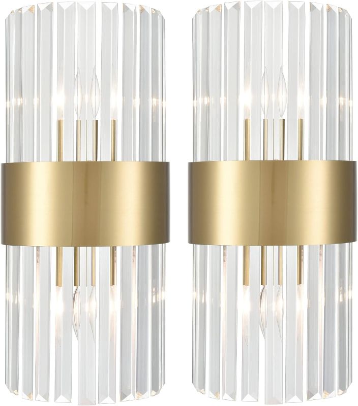 Photo 1 of **UNABLE TO TEST**
TEENYO Gold Crystal Wall Sconces Set of Two Modern 2-Light Crystal Glass Sconces Wall Lighting Brass Glass
