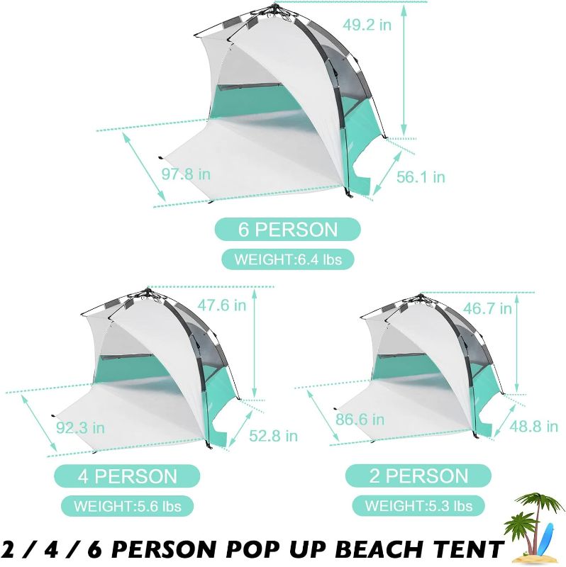 Photo 3 of (READ FULL POST) Beach Tent Pop Up Shade, Instant Beach Tents Sun Shelter with UPF 50+ UV Protection