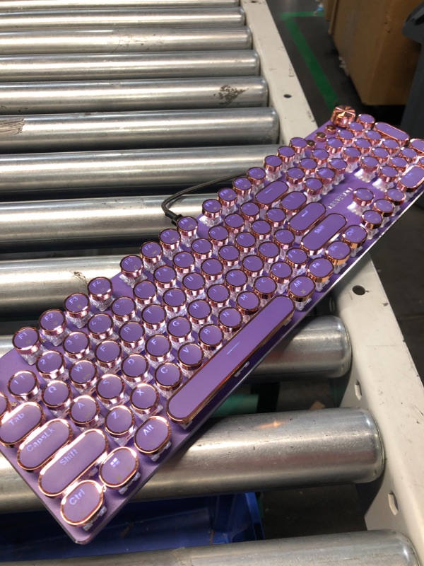 Photo 2 of Typewriter Style Mechanical Gaming Keyboard White LED Backlit 104-Key NKRO Pink Switches Purple