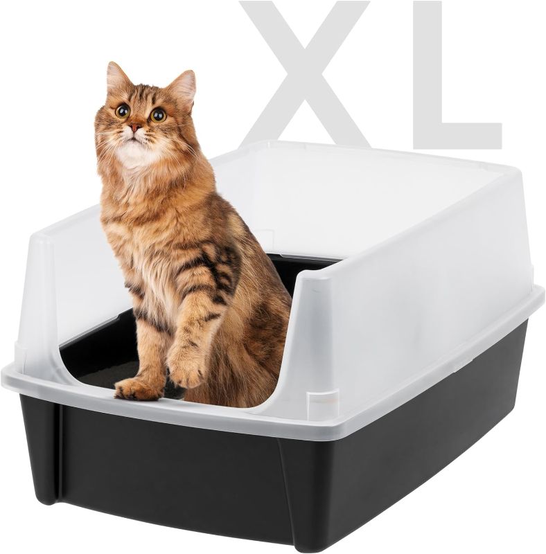 Photo 1 of **APPEARS UNUSED**
IRIS USA Extra Large Open Top Cat Litter Box with Scatter Shield, Tall Spray and Scatter Shield, Black