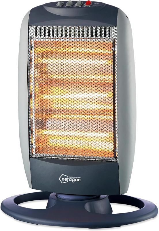 Photo 1 of **NON-FUNCTIONAL - BROKEN**
Netagon Home & Office Electric 1200W Portable Oscillating Halogen Heater - Grey / Silver