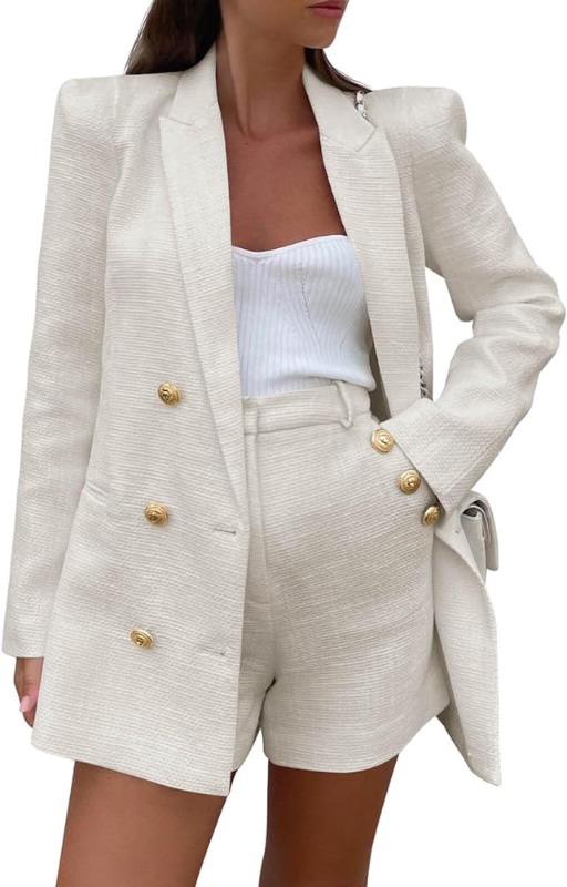 Photo 1 of **SIZE UNKNOWN**
Cicy Bell Womens 2 Piece Tweed Blazer Shorts Sets Long Sleeve Double Breasted Suit Jackets Tan