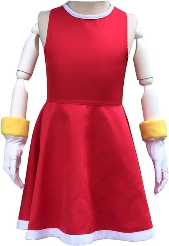 Photo 1 of Amy Rose Cosplay Costume For Girls,Rosy the Rascal Pretend Red Dress with A Pair of Gloves