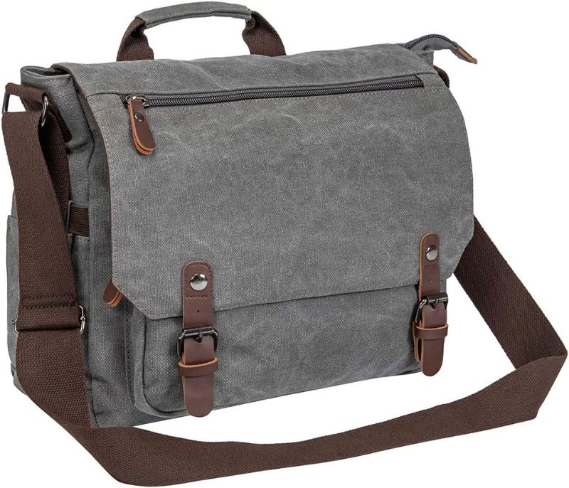 Photo 1 of **OUT OF PACKAGING**
Vintage Genuine Leather Waxed Canvas Briefcase Large Satchel Shoulder Bag Rugged Computer 15.6" Laptop Bag Army Green