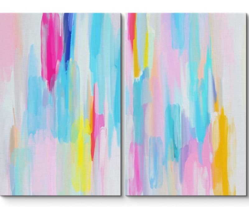 Photo 1 of **MISSING ONE PANEL**
SIGNLEADER Framed Canvas Print Wall Art Set Vibrant Blue Pink Pastel Stripes 16"x24" x 2
