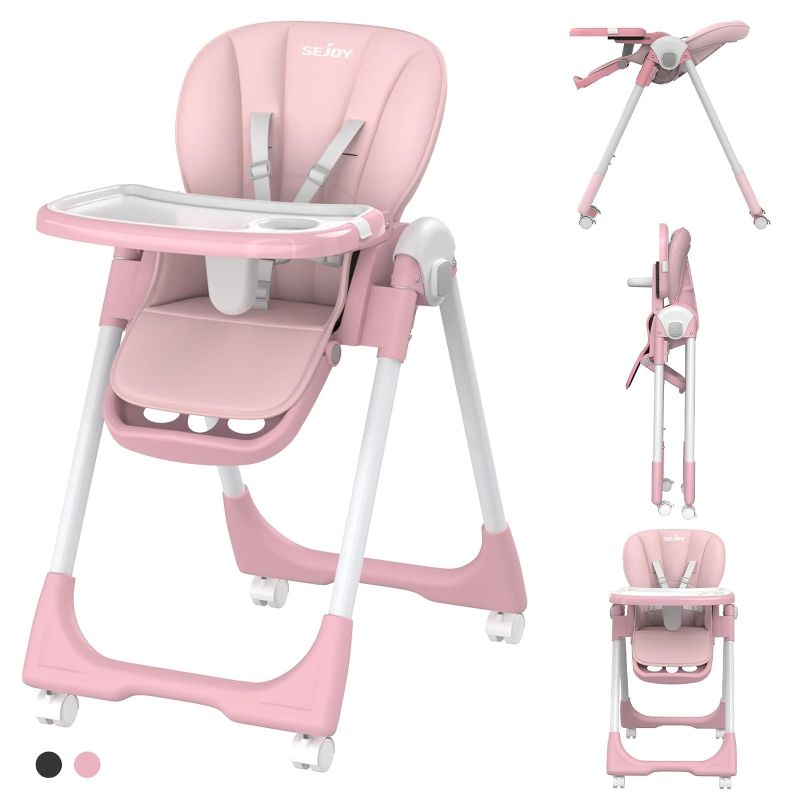 Photo 1 of Baby High Chair with 4 Wheels for Babies & Toddlers (Pink)