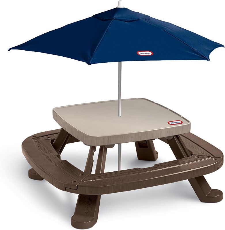 Photo 1 of **NON-REFUNDABLE, PARTS ONLY** Little Tikes Fold 'n Store Picnic Table with Market Umbrella, Brown (632433M)