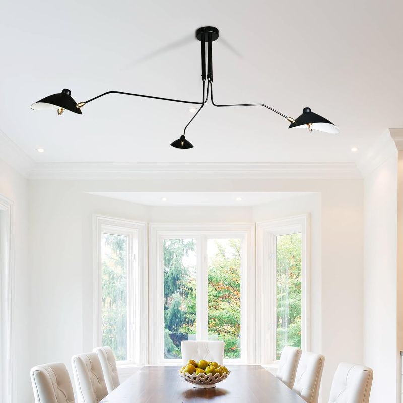 Photo 1 of (STOCK PHOTO FOR SAMPLE ONLY) - AFWAO 63" Mid-Century Modern Chandelier, Matt Black Adjustable 3-Arms Large Pendant Lighting Fixture for Bedroom Dining Room Living Room Kitchen Island 3-Light