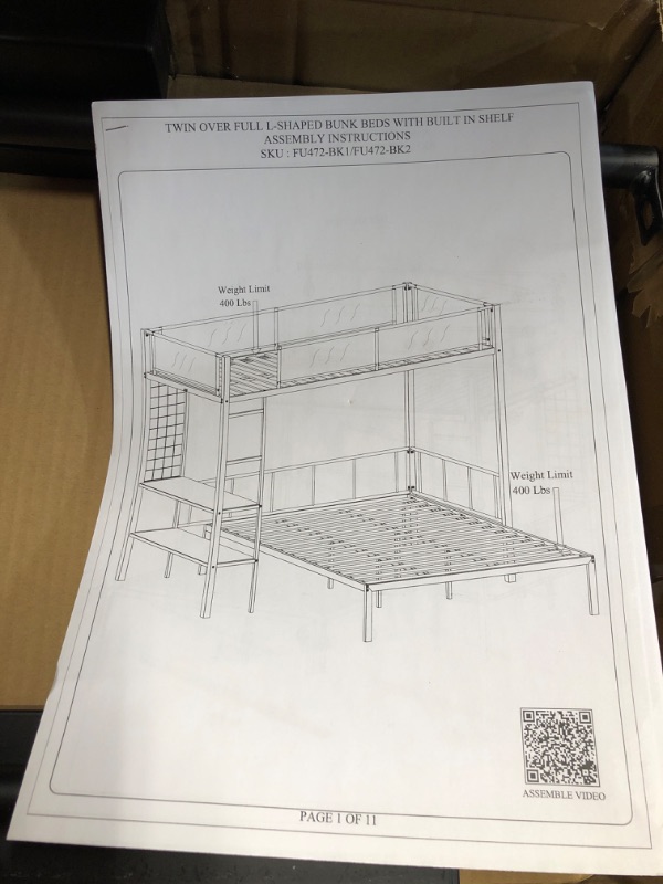 Photo 3 of **BOX 1 OF 2**
Twin Over Full Bunk with Storage Shelves & Grid Panel, Heavy-Duty Metal Loft Bed Frame