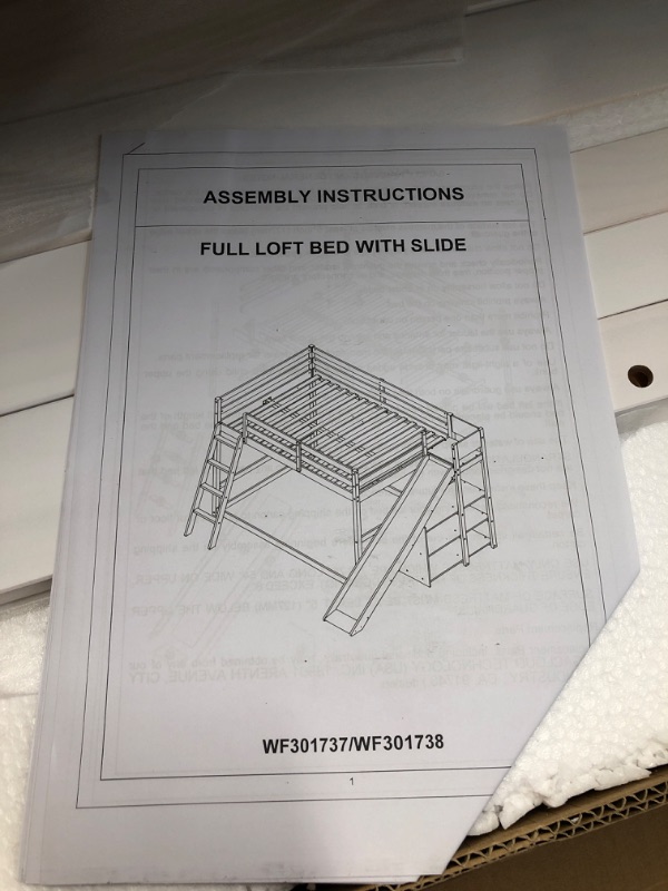 Photo 3 of **BOX 1 OF 2**
Harper & Bright Designs Full Over Full Bunk Bed with Slide and Ladder, Wooden Low Bunk Bed, Kids Floor Bunk Bed Frame - White