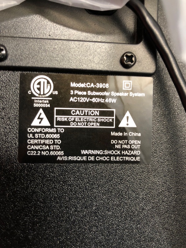 Photo 4 of **NONREFUNDABLE**FOR PARTS OR REPAIR**SEE NOTES**
Cyber Acoustics CA-3908 2.1 Stereo Speaker System with 6.5" Subwoofer and Control Pod - Computer and Home Audio Set with 3.5mm AUX Input for Cellphone, Tablet, Desktop, Laptop, or Gaming CA-3908 Speaker