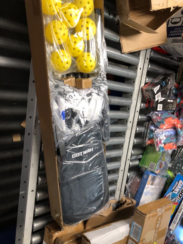 Photo 1 of GOTWAH Portable Pickleball Set with Net for Driveway - 22FT Regulation Size Pickleball Net System & Fiberglass Pickleball Paddles Set of 4 & 4 Outdoor Pickleballs & 4 Indoor Pickle Balls & 2 Bags 22 FT Pickleball Net and Paddles Set