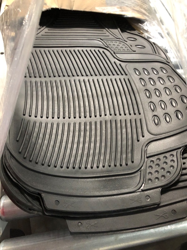 Photo 1 of Automotive Floor Mats Solid Black ClimaProof for all weather protection Universal Fit Trimmable Heavy Duty fits most Cars, SUVs, and Trucks, 3pc Full Set FH Group F11306BLACK