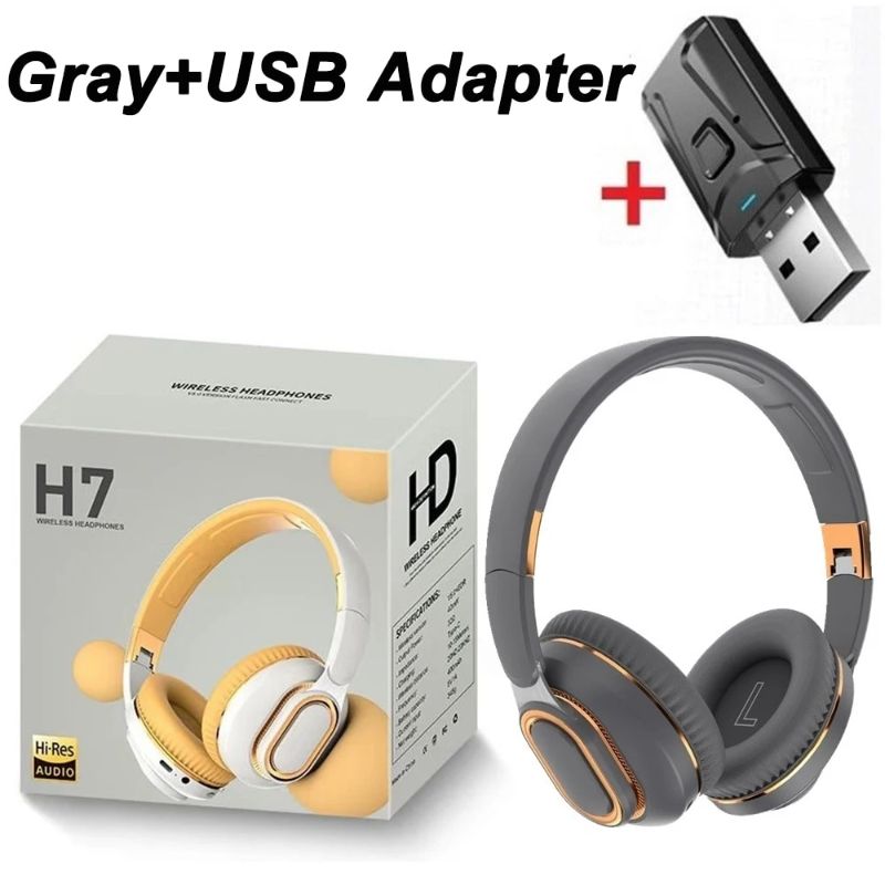 Photo 1 of H7 Tv Bluetooth Headphones Wireless Headphon with Mic USB Adaptor Headset Noise Cancelling Stereo Foldable Bass for TV Earphone Gray With Adapter