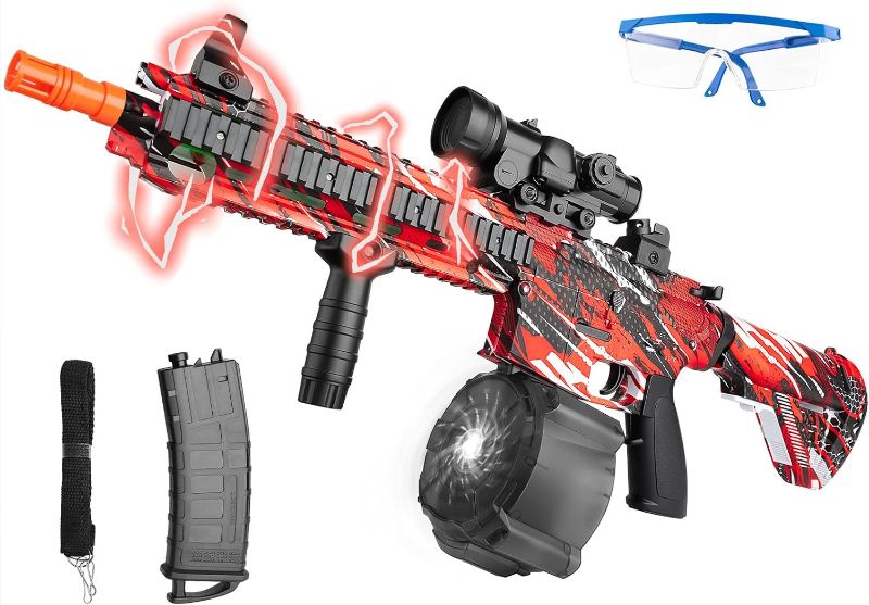 Photo 1 of 
Electric Gel Ball Blaster, Automatic and Manual Gel Ball Blaster with 2 Magazines, Splatter Gel Ball Blasters Shooting Toy with Goggles (Red)