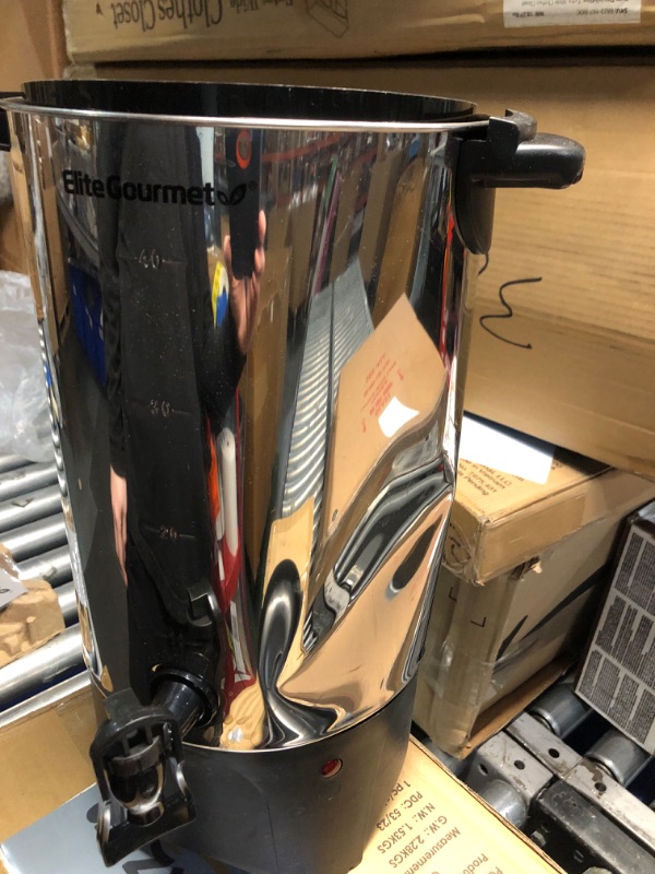 Photo 1 of **DAMAGE** Elite Gourmet CCM040 Stainless Steel 40 Cup Coffee Urn Removable Filter For Easy Cleanup, Two Way Dispenser with Cool-Touch Handles Electric Coffee Maker Urn, Stainless Steel *dent to side*