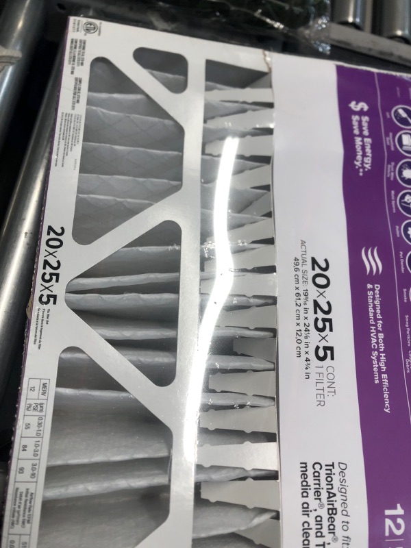 Photo 3 of **DAMAGED READ NOTES**Filtrete 20x25x5 Furnace Air Filter MPR 1550 DP MERV 12, Healthy Living Ultra Allergen Deep Pleat, 1-Pack, Fits Lennox & Honeywell Devices (exact dimensions 19.56 x 24.19 x 4.69) 1 Count (Pack of 1) 20x25x5