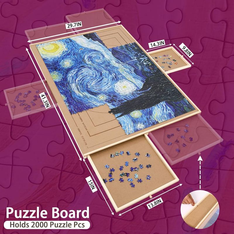 Photo 3 of (NON-REFUNDABLE) SNAIL Jumbo Wooden Jigsaw Puzzle Board Portable Puzzle Plateau with Storage Drawers and Cover for Adults, 34"x26" Large Jigsaw Puzzle Table with Smooth Fiberboard Work Surface for 1500 Pieces Puzzles 34"x26"x1.6"