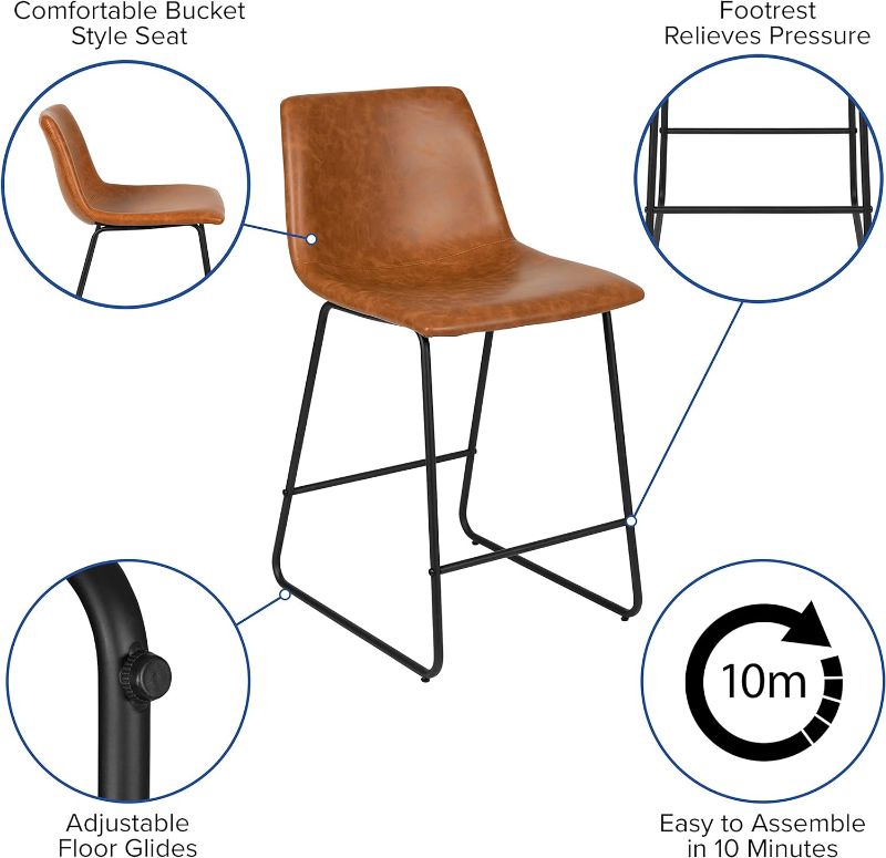 Photo 1 of ***USED - LIKELY MISSING PARTS - UNABLE TO VERIFY FUNCTIONALITY***
Flash Furniture Reagan 24" LeatherSoft Counter Height Stool with Footrest, Mid-Century Modern Bucket Style Dining Chair, Light Brown