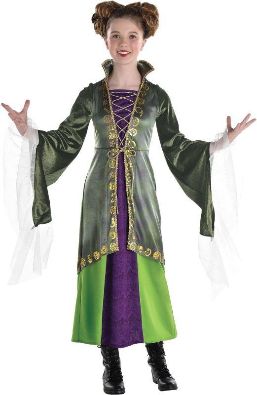 Photo 1 of DIIQII Winifred Sanderson Sister Halloween Costume for Girls Cosplay Princess Tulle Dress Up Witch Broom Sets for Kids 2-10T X-Large Purple - stock photo reference only 