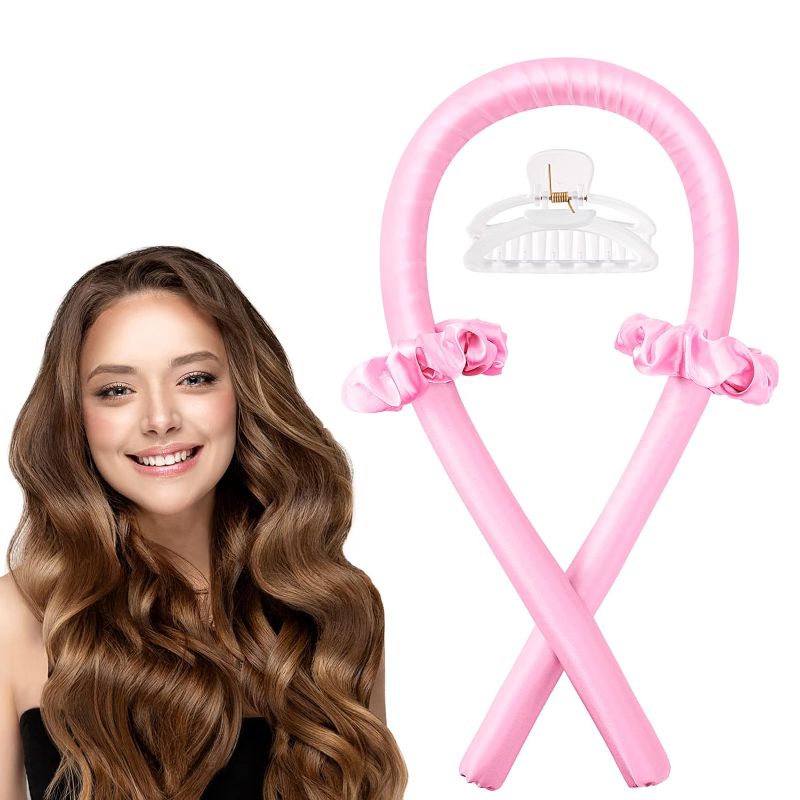 Photo 1 of **2 PACK** Colorfarm Heatless Curler for Long Hair, Heatless Curling Rod Headband Satin Curling Set, No Heat Hair Wrap Curler Ribbon to Sleep in Overnight, Hairstyles Styling Tools(Black) Ink pink