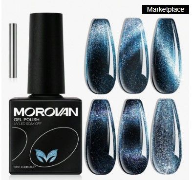 Photo 1 of **2 PACK** Morovan Rainbow Gel Nail Polish: Galactic Blue Glitter Cat Eye Nail Gel Polish Bright Silver Shimmer Holographic Rainbow Gel Nail Polish UV LED Soak Off Nail Magnetic Gel Polish Nail Art DIY For Salon
