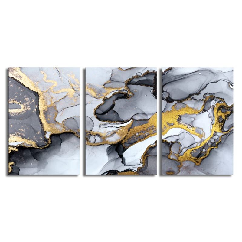 Photo 1 of **NOT CUT INTO 3 LIKE STOCK PHOTO** Youshion Art Black and White Grey Abstract Art,Modern Gold Fluid Ink Canvas Wall Art Prints, 16" X 24" 1 Piece