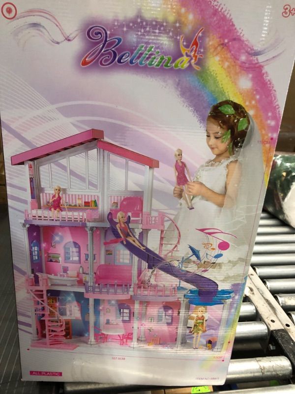 Photo 1 of BETTINA 47'' Plastic Large Dollhouse 2024, 3-Story Doll House with 15+ Furnitures & Accessories, ABS Plastic Assembled Playhouse Doll House Toys Gifts for 3 to 12 Year Olds Girls Kids, Durable