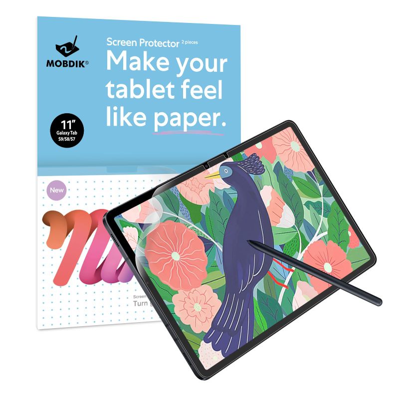 Photo 1 of **2 PACK** MOBDIK Paperfeel Screen Protector for Samsung Galaxy Tab S9 / Tab S9 FE/Tab S8 / Tab S7 11 inch, Anti-Glare, Touch Sensitivity, with Easy Installation Kit, Write Like on Paper