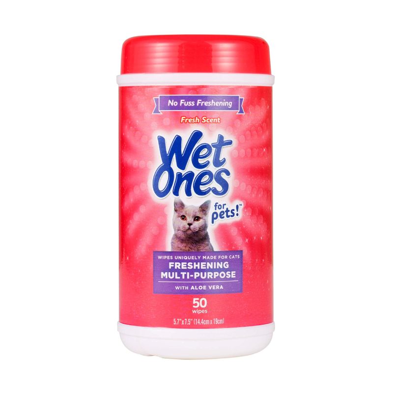 Photo 1 of **3 PACK** Wet Ones for Pets Freshening Multipurpose Wipes for Cats with Aloe Vera | Easy to Use Cat Cleaning Wipes, Freshening Cat Grooming Wipes for Pet Grooming in Fresh Scent | 50 ct Cannister Cat Wipes Cat Wipes 50 Count (Pack of 3)