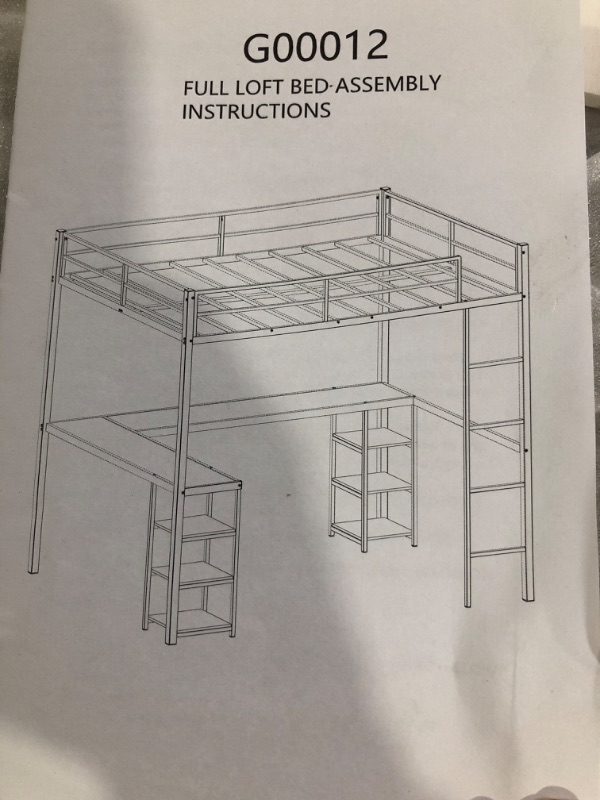 Photo 4 of (used)(incomplete)(see all images0 Full Size Loft Bed with Desk and Storage Shelves, Heavy Duty Metal Loft Bed with L-Shaped Desk 