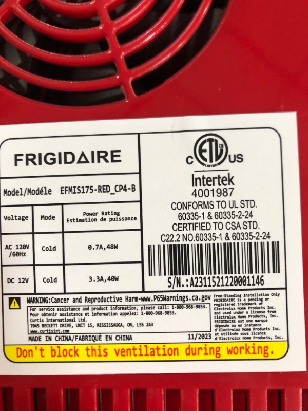 Photo 5 of (see all images) Frigidaire EFMIS175-RED Portable Mini Fridge-Retro 